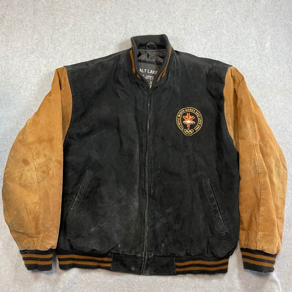 Salt Lake 2002 Winter Olympics Bomber Jacket Mens XL Suede Leather